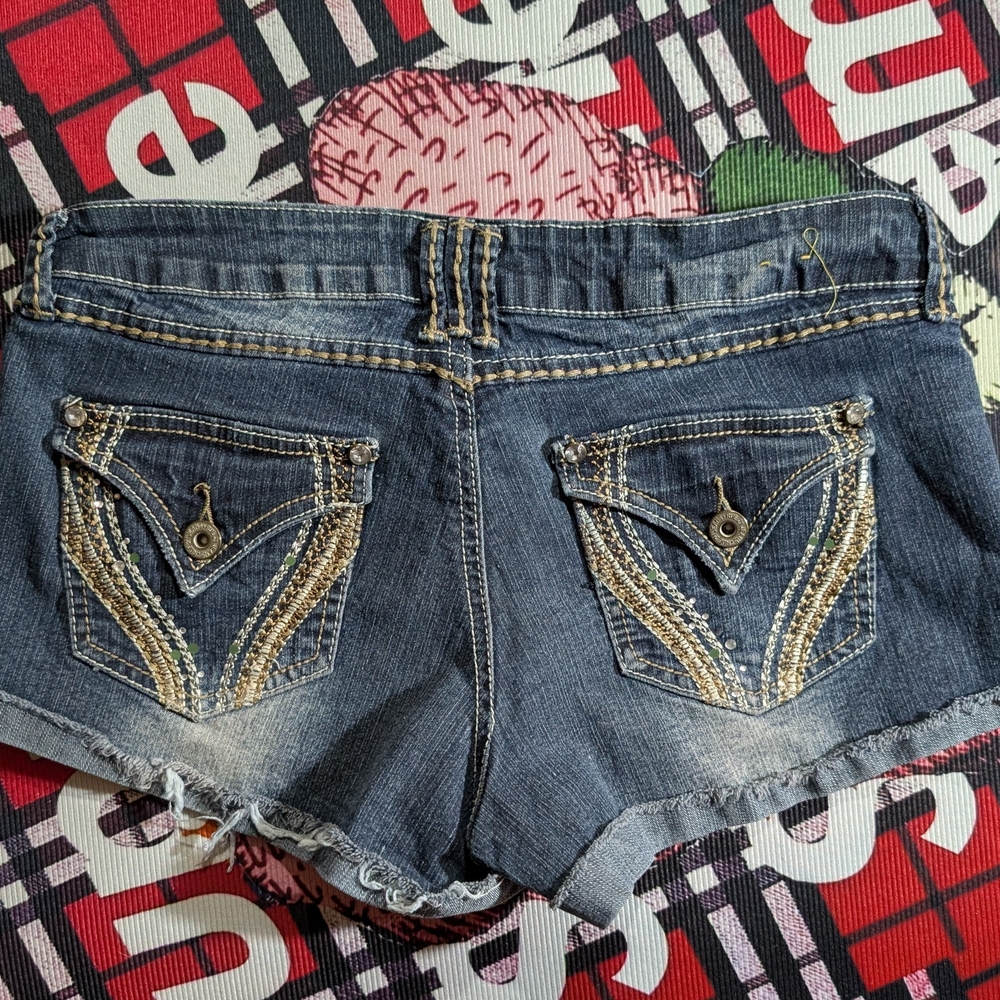 Rue21 Distressed Y2k Blue Low Rise Jean Shorts Women's 7/8